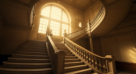 Obraz premium Majestic Grand Staircase Bathed in Golden Sunlight