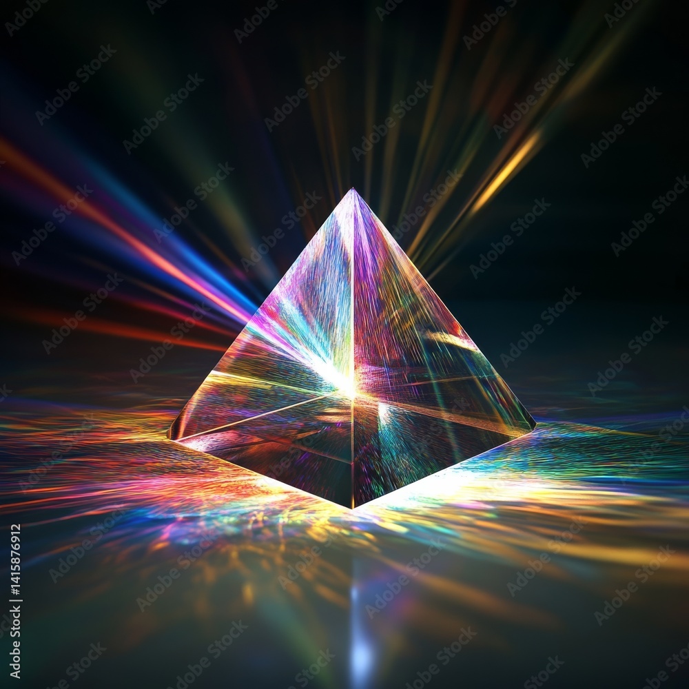 Aufkleber Radiant Prism Suspended in Air Casting a Dazzling Array of Light Rays Across a Darkened Space