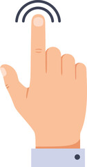 Obraz premium Human hand with index finger pointing and pressing touchscreen in minimal flat style vector illustration