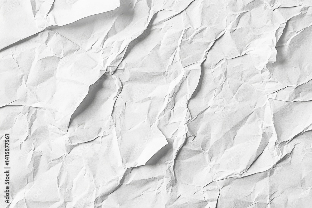 Poster Textured White and Gray Crumpled Paper Background Showcasing Unique Patterns and Depth for Creative Design Applications and Artistic Endeavors