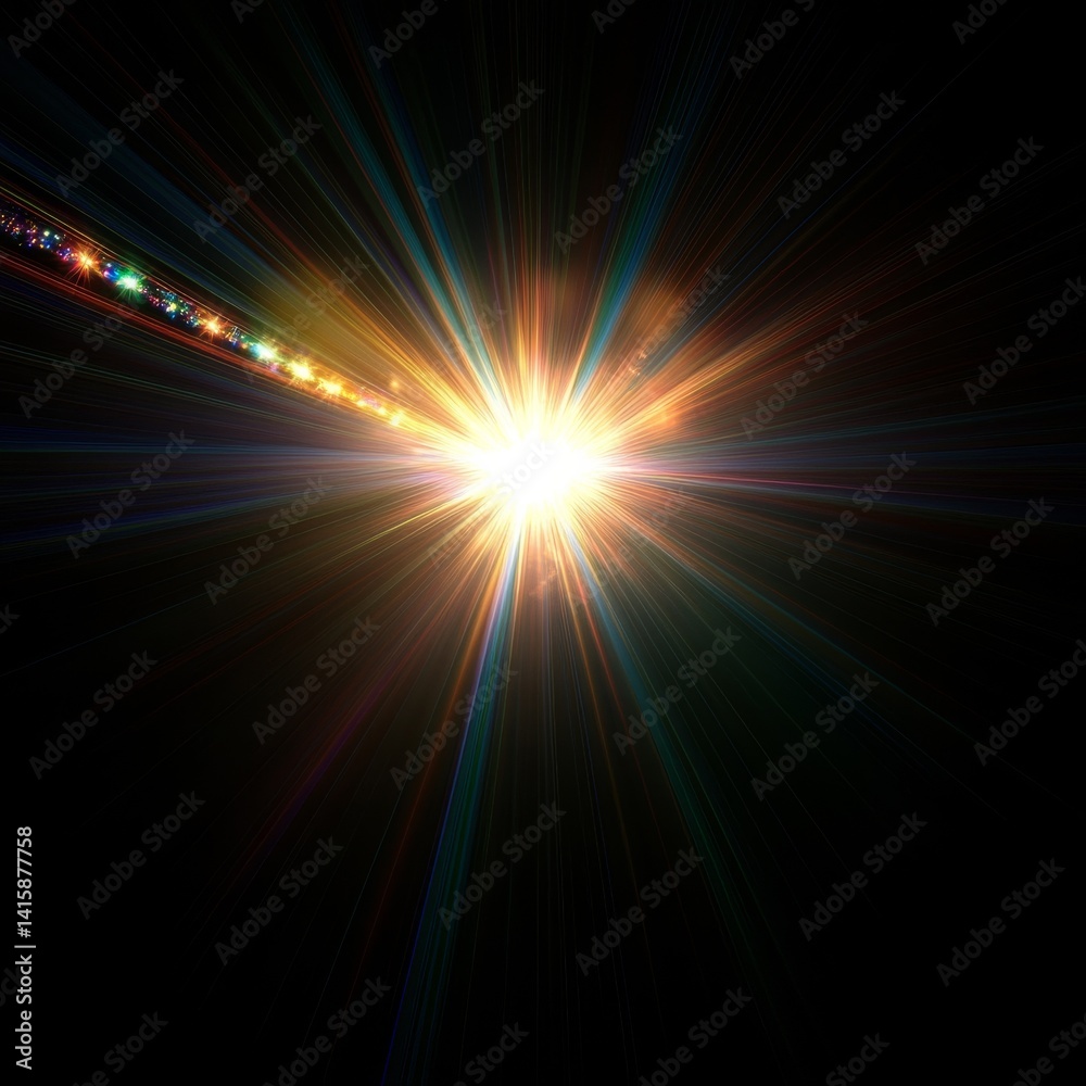 Fototapete radiant lensflare effect illuminates a dark canvas with vibrant bursts, creating a mesmerizing visua