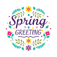 Welcome spring with frame of flowers and leaves Spring background with flowers
