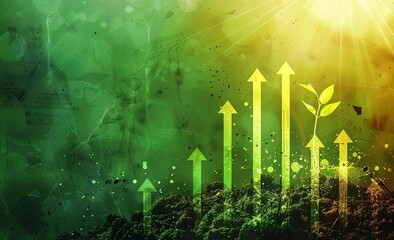 A vibrant green background with an upward-pointing arrow and arrows of different sizes representing