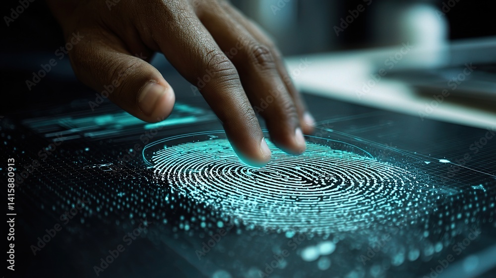 Poster hand on digital interface analyzing encrypted security data