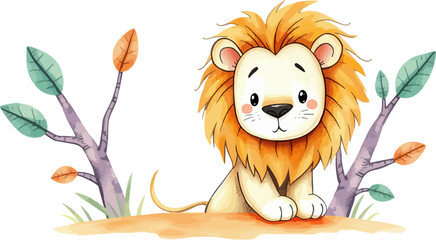 Obraz premium Cute little lion cub watercolor vector illustration.