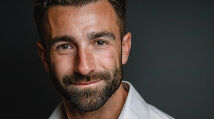 Obraz premium Relaxed Portrait of a Man with Short Beard in White Shirt