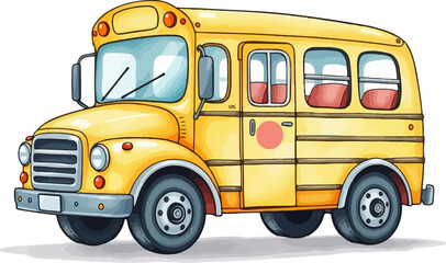 School bus watercolor vector illustration.