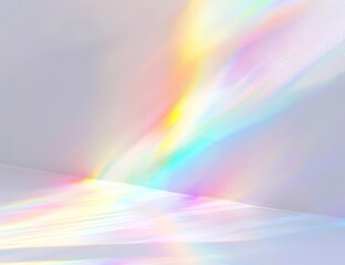 Obraz premium Iridescent rainbow lights, a pastel white background, and a subtle blur effect.