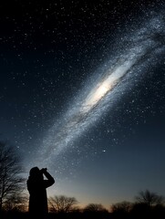 Fototapeta premium A person is looking through equipment towards a starry scene.