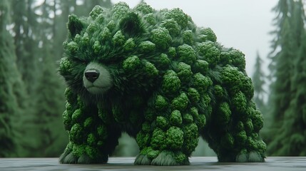 Green, mossy bear in forest