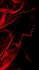 Crimson Silhouette: Woman with Fiery, Abstract Hair