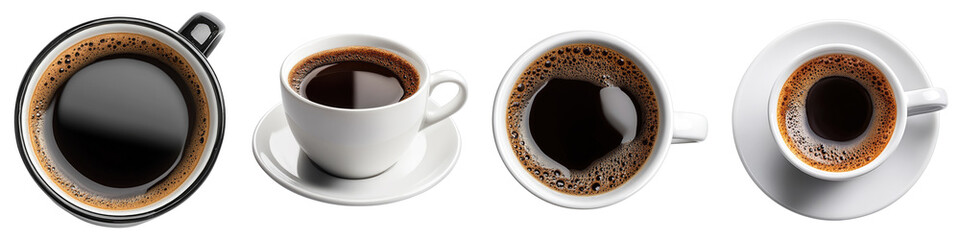 Cup of black coffee Isolated on transparent background. PNG , Set of