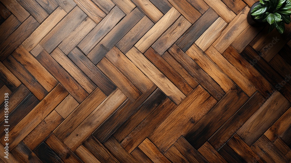 Poster elegantly arranged herringbone pattern wooden floor surface showcasing a blend of rich tones and tex