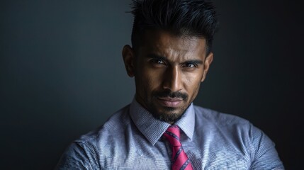 Obraz premium Confident Indian Businessman with Intense Expression in Dark Setting