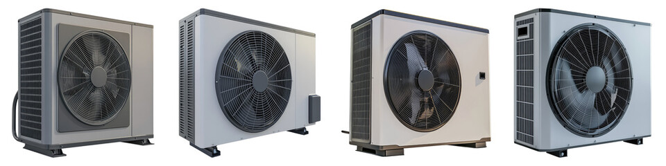 Heat pump outside home Isolated on transparent background. PNG , Set of