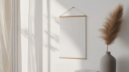 A sleek modern ramadan calendar with minimalist design featuring clean lines and subtle gold detailing hanging on a white wall