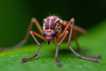 Fototapeta premium Highly Detailed Mosquito Macro Photography: Blood-Filled Abdomen, Reflective Eyes, Textured Wings in Lush Nature Setting