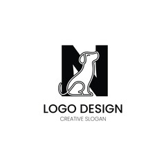 minimalist letter N logo design with dog