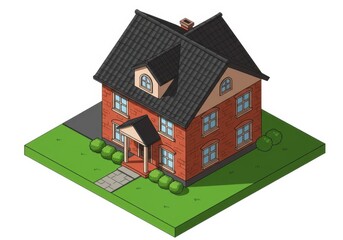 Isometric house illustration residential building design isolated on white background