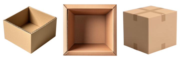 Cardboard boxes Isolated on transparent background. PNG , Set of