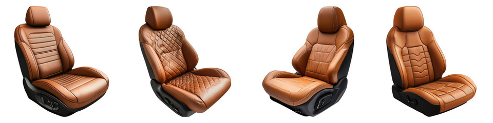 Car seat covers in genuine leather Isolated on transparent background. PNG , Set of