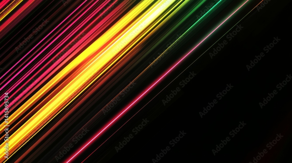 Poster Mesmerizing Dance of Neon Lines Across a Black Canvas Creating an Electrifying Visual Experience of Color and Motion