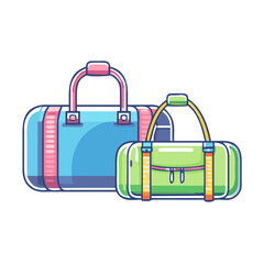 Two colorful cartoon duffel bags ready for travel and adventure
