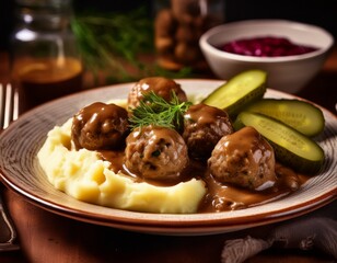 Schwedische Köttbullar mit Rahmsoße und Preiselbeeren
