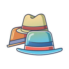 Three fashionable fedora hats stacked on top of each other in a fun design