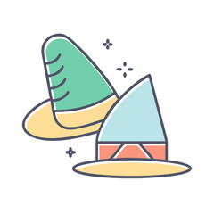 Whimsical Two Hats Stacked with Geometric Design Elements and Sparkling Details