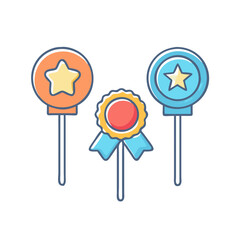 Vector illustration of three award badges and ribbons with star icons