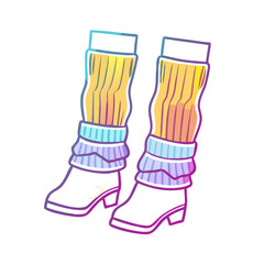 Stylized illustration of eightiesthemed leg warmers and boots with vibrant colors