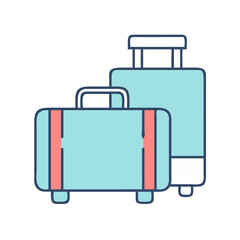 Cartoon illustration of two blue suitcases, one large and one smaller, side by side