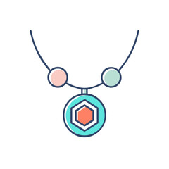 Colorful Geometric Pendant Necklace with Beads and Dark Blue Outline Design