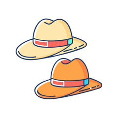 Two Stylized Cartoon Hats in Different Colors for Fashion Accessory Designs