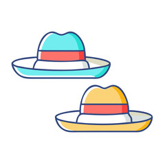 Two stylish fedora hats in a variety of vibrant color combinations