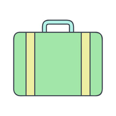 Minimalist light green suitcase with a blue handle ready for travel