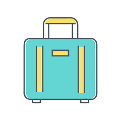 Cartoon illustration of a teal suitcase with yellow and gray accents
