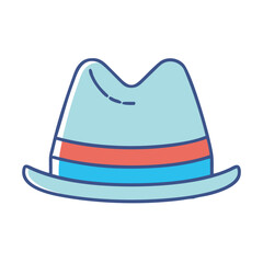 Stylish Light Blue Fedora Hat with Red and Blue Ribbon Illustration