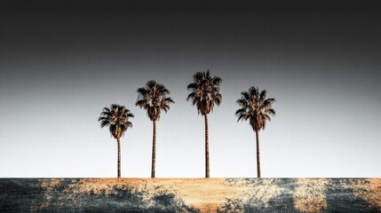 Minimalist palm trees on textured ground with gradient sky