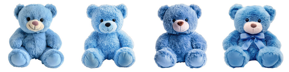 Blue teddy bear Isolated on transparent background. PNG , Set of