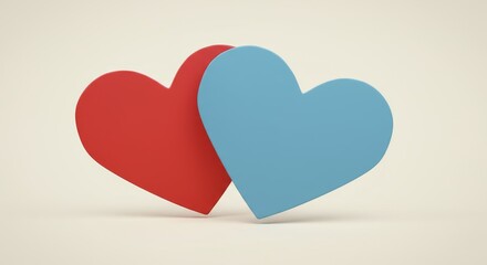 Two Hearts United - Two hearts, red and blue, symbolize unity, love, and togetherness. Simple, minimalist design