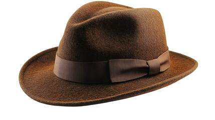 brown fedora hat isolated on white background, high-definition, realistic look