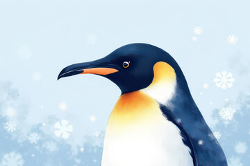 Fototapeta premium Stunning Penguin Watercolor Art: Delicate Snowflakes & Pastel Colors in Fantasy Composition