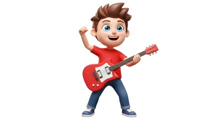 Excited Cartoon Boy Rocking Out on Electric Guitar