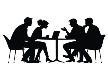 Fototapeta premium Black silhouette a man and a woman at a table negotiating 