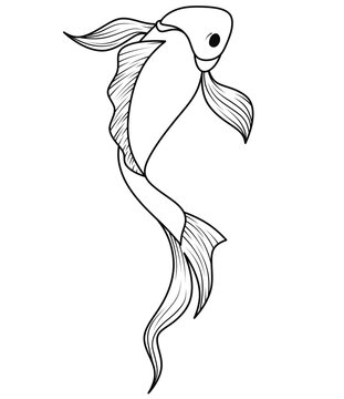 black and white koi fish swimming clip art preview