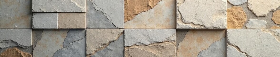 Obraz premium Irregular grey and beige stone blocks, textured surface , vintage, design, masonry