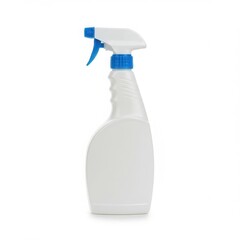 A white plastic spray bottle with a blue nozzle and trigger top isolated on white background
