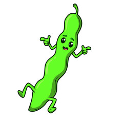 Die grüne Bohne ist fröhlich, bewegt sich tänzelnd und zeigt ihre gute Laune.
